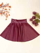 Load image into Gallery viewer, Burgundy/ Wine Pleather Twirl Skirt
