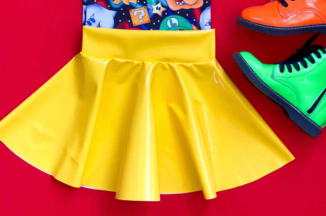 Yellow Pleather Twirl Skirts