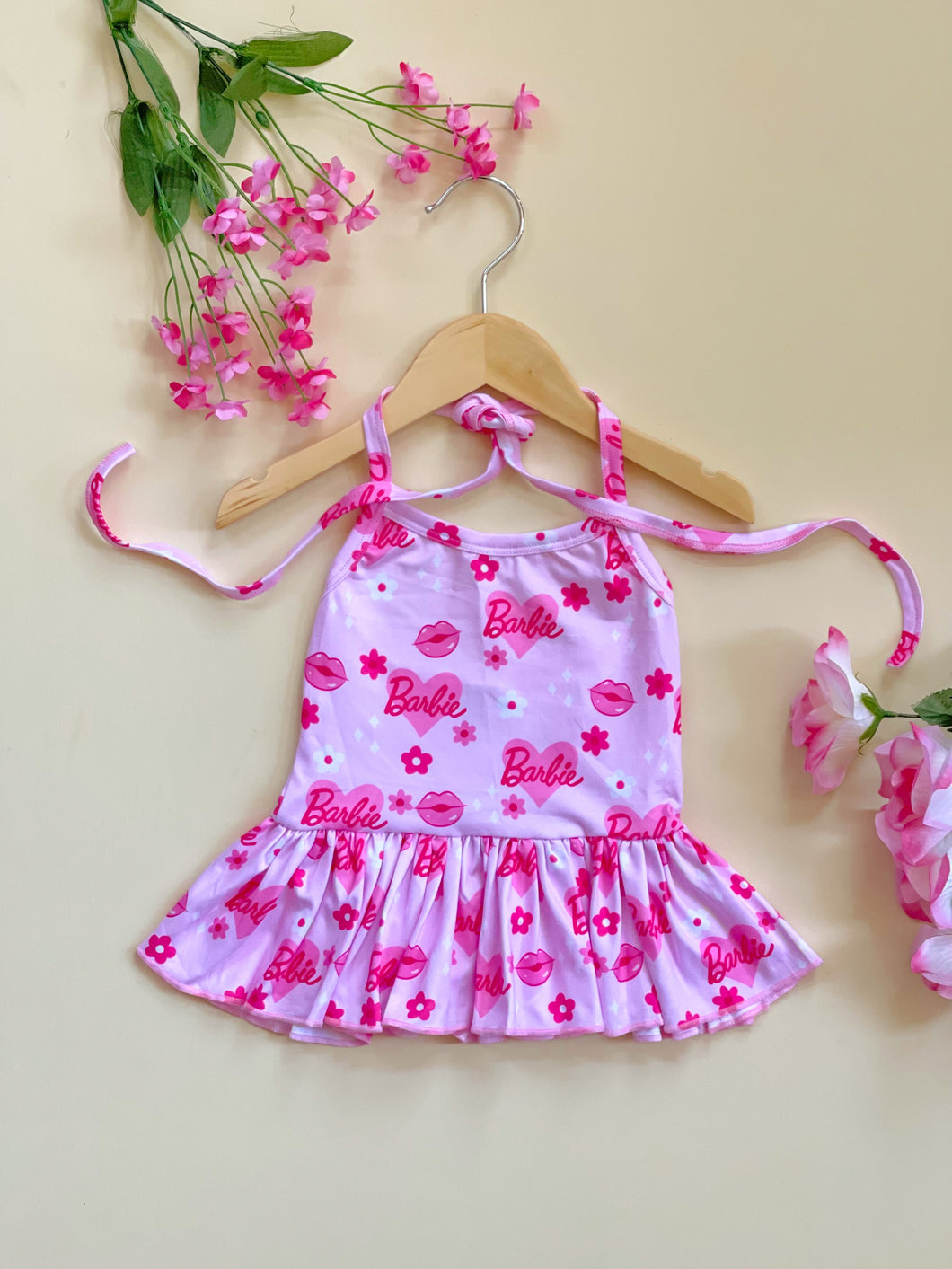 Rts Pink Doll Hearts Ruffle Halter Top