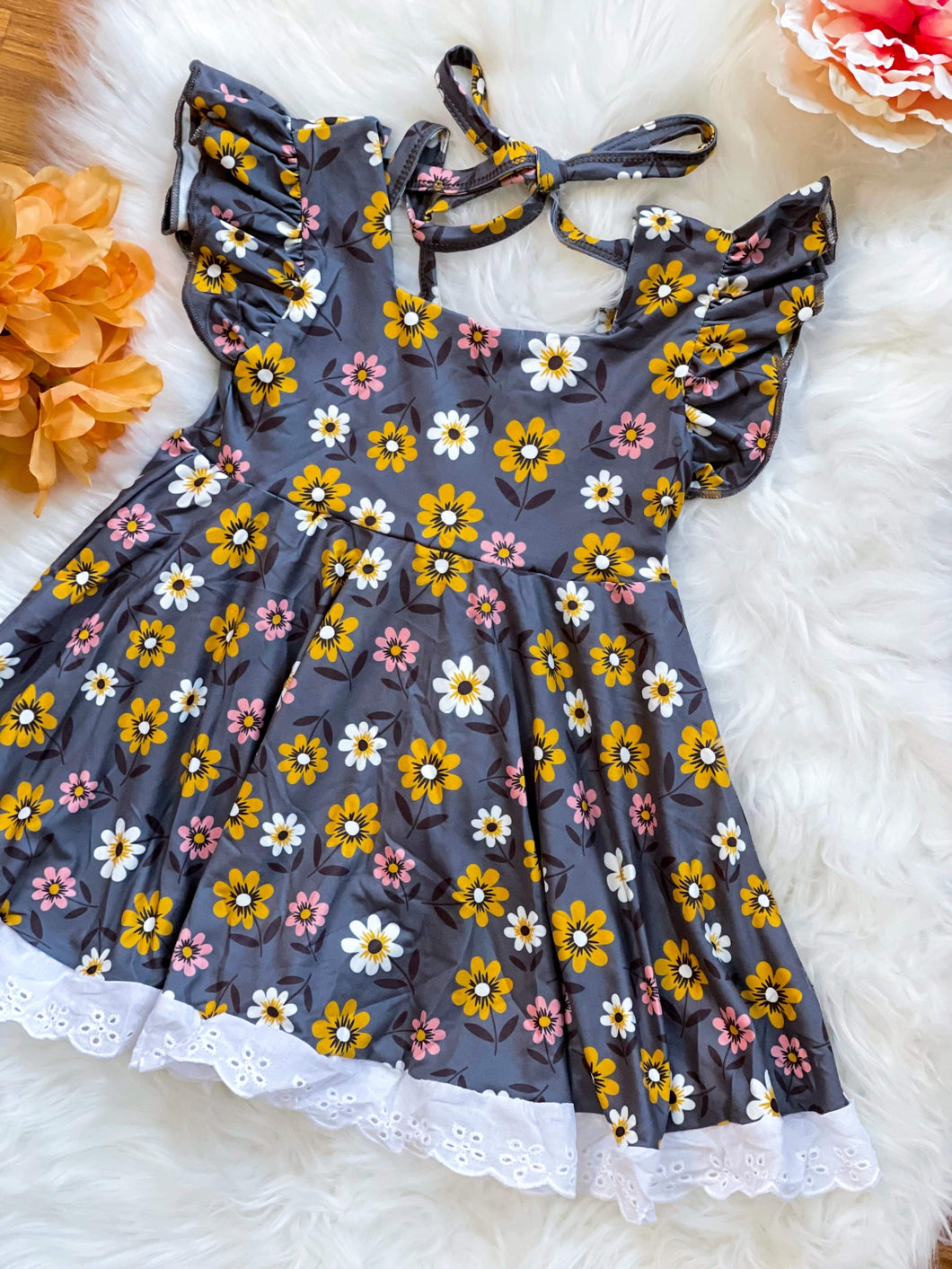 RTS Grey Floral Twirl Dress