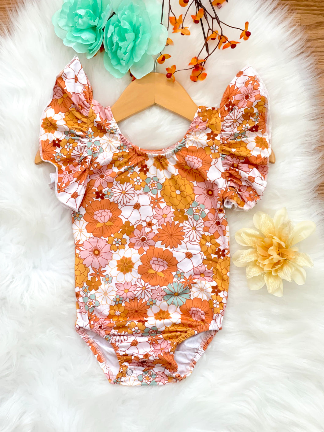 Rts Floral Flutter Sleeve Leotard