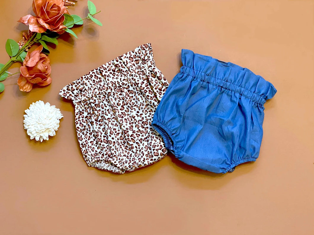 RTS Bloomers - Denim Blue & Leopard