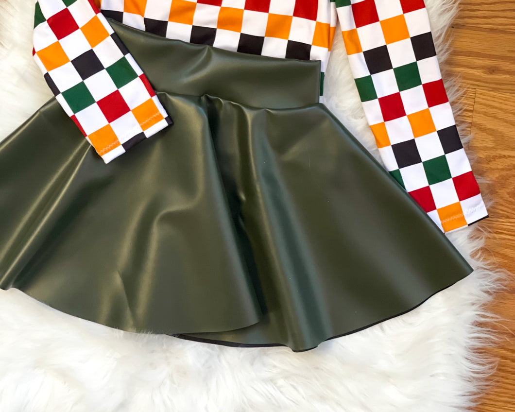 Dark Green Pleather Skirt