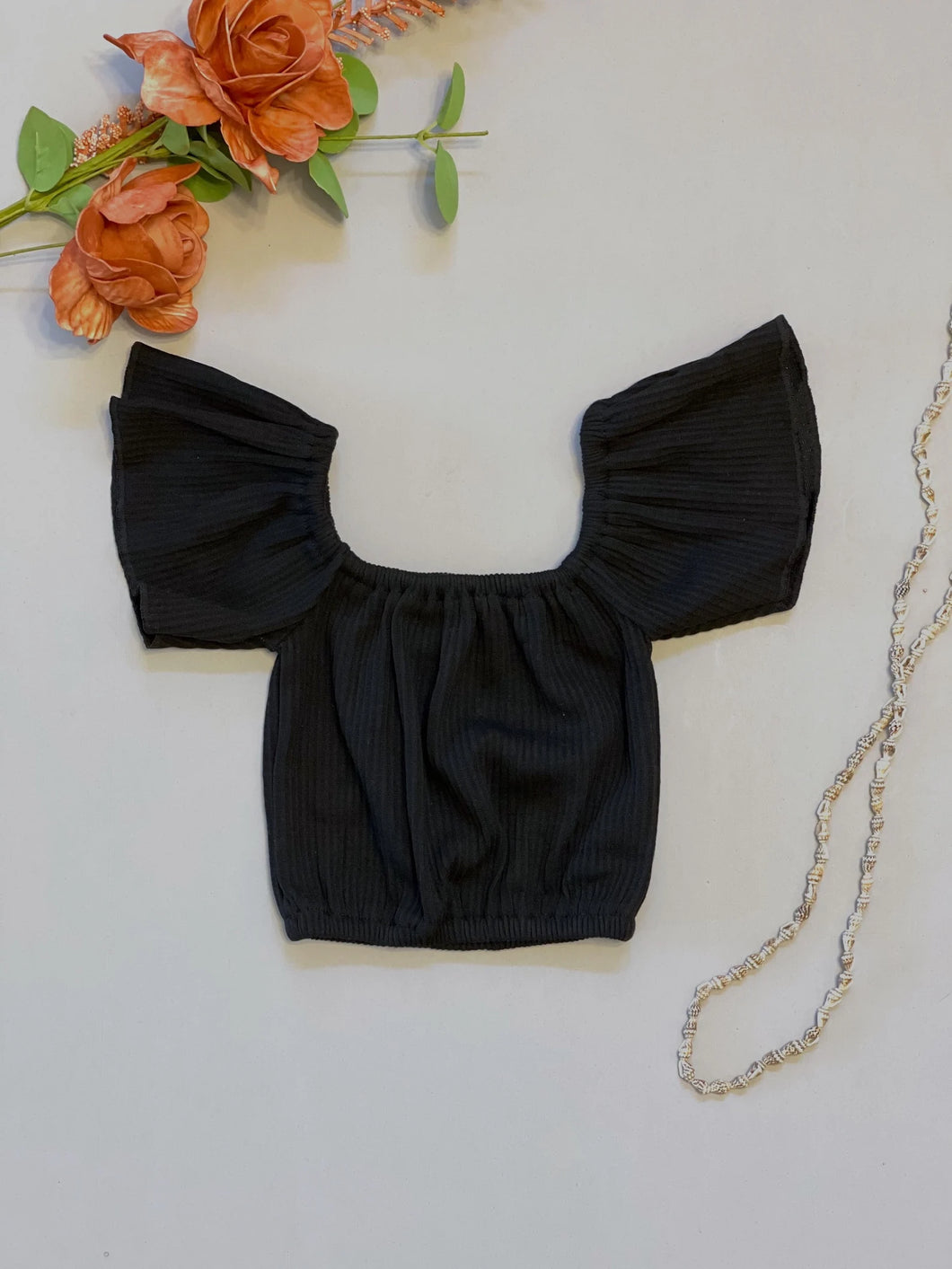 RTS Black Flutter Sleeve Crop Top