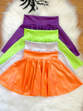 Load image into Gallery viewer, Purple, green, white, orange Glitter Skirt
