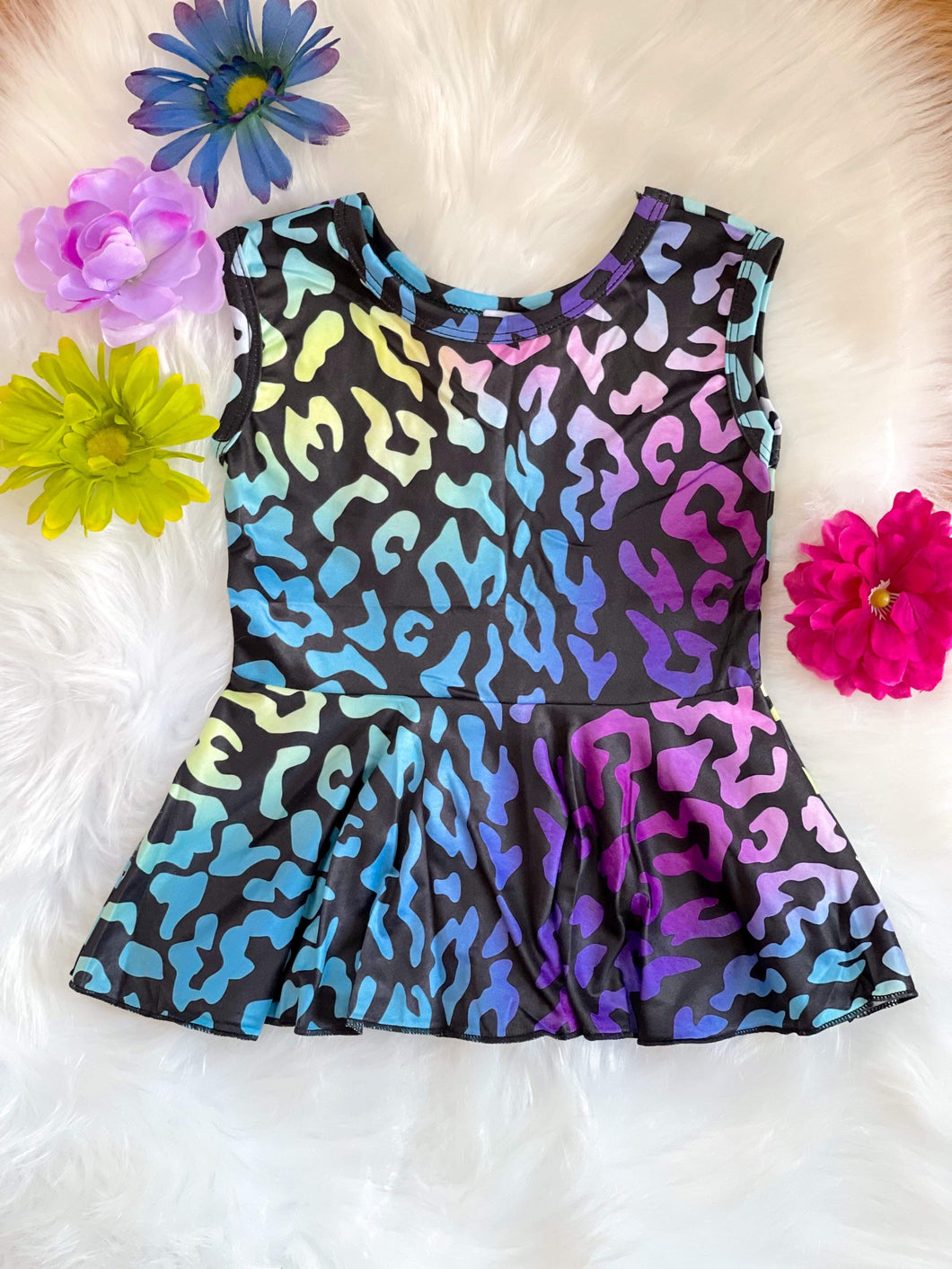 RTS Pastel Black Leopard Sleeveless Peplum